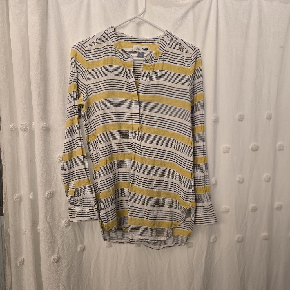 Old Navy Yellow and Blue Striped Tunic Linen Blend Size Xs